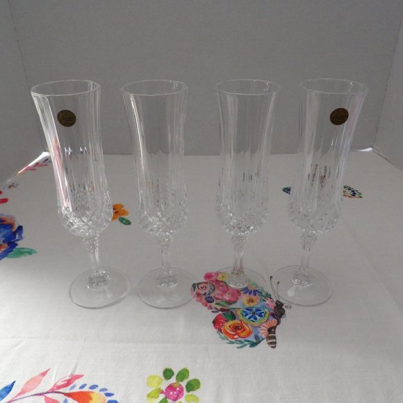 Longchamp Crystal Champagne Flutes Set of 4 Dining Vintage